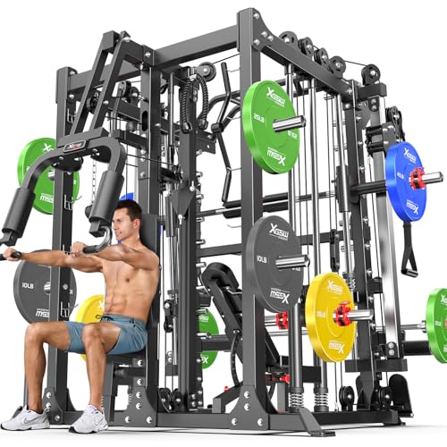 Power Cage Smith Machine Power Rack with Cable Crossover for Home Gym X175525