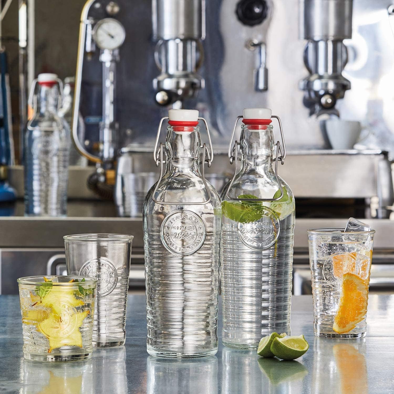 Bormioli Rocco Officina Water Bottle 37.25oz Italian Glass Pitcher with Airtight Seal Z318412