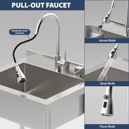 Lordear Stainless Steel Utility Sink 24 Inch Single Bowl Freestanding O589484