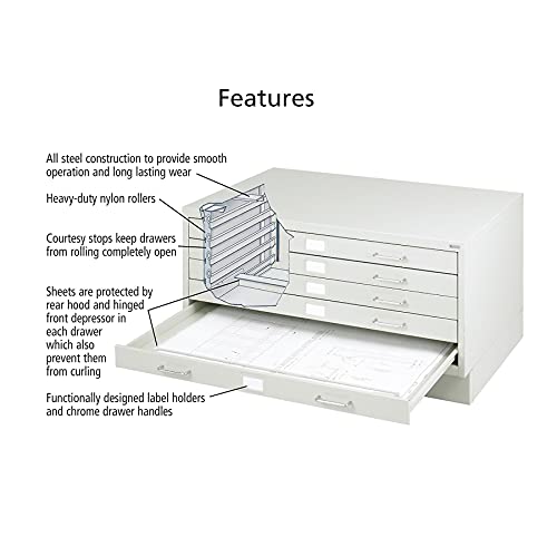 Safco Products 4969LG Steel Flat File, 5 Drawer, Light Gray W154604