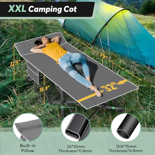 Slendor Oversized XXL Folding Camping Cot for Adults with Mattress and Carry Bag, Grey K607458