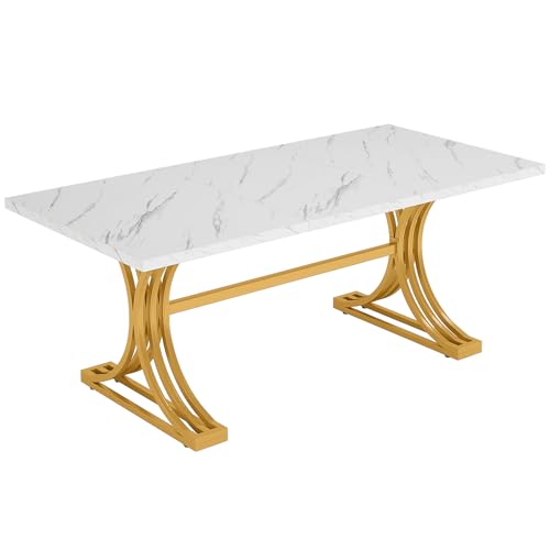 Tribesigns 63-Inch Rectangular Dining Table for 4 to 6, Grey Top with Metal Legs H560