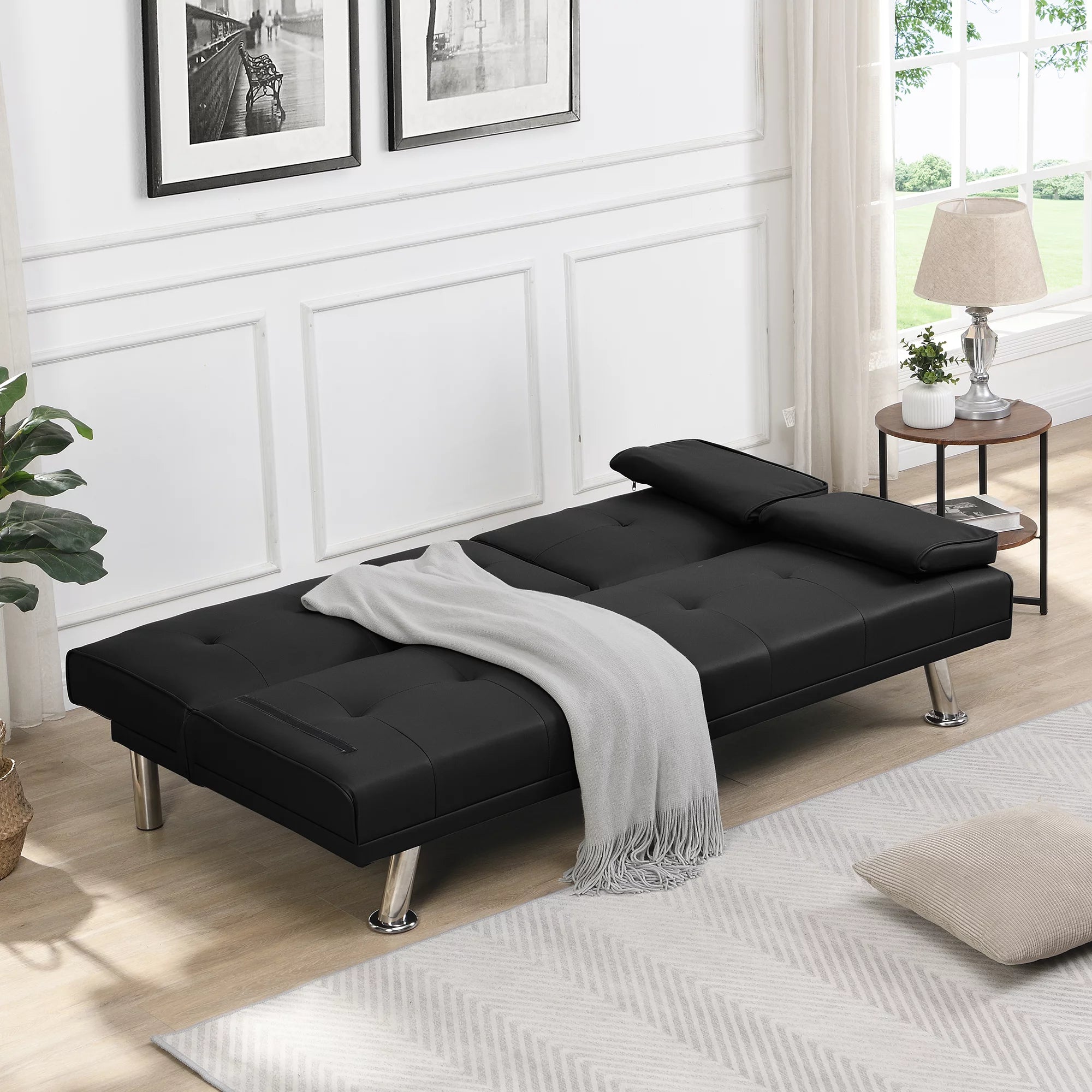 BASTCH Home Futon Sofa Bed 67 Inch with Removable Armrests, Wood Frame A109189