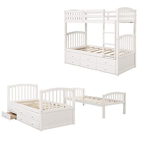 Harper & Bright Designs Twin Over Twin Bunk Bed with Storage Drawers, Solid Wood, Espresso P440327