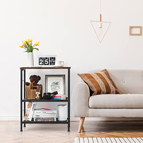 LIANTRAL 3 Tier Rolling Cart, Brown Kitchen Storage Cart on Wheels M635