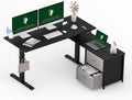 FLEXISPOT 55'' L Shaped Standing Desk with Drawers, Adjustable Height Desk with Shelves, Large Corner Stand Up Desk with Headphone Hooks for Home Office, Black Top+ Black Frame