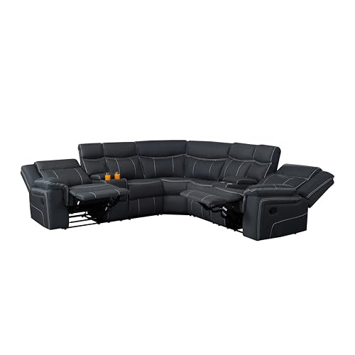Oversized Manual Recliner 3-Seater Sofa with LED Lights, USB Ports and Cup Holders U78713