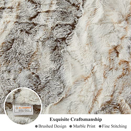 XeGe Double Side Brushed Fuzzy Throw Blanket, Soft Faux Fur, 50x60, Marble Light Grey E339