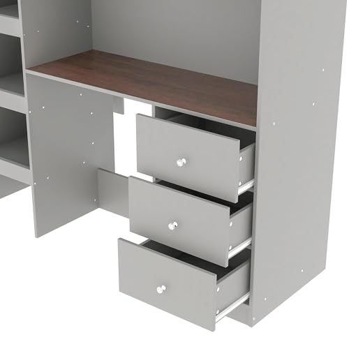 Harper & Bright Designs Full Loft Bed with Desk and Storage, Gray K73009