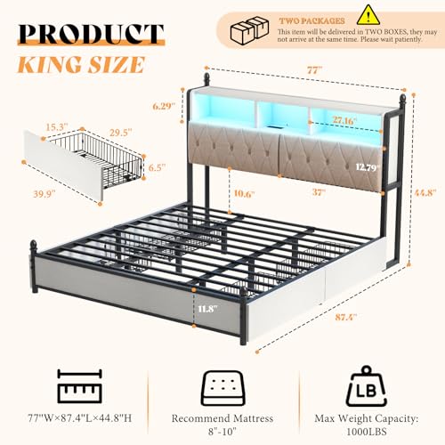 AMERLIFE Full Size Bed Frame with Bookcase Headboard, Charging Station, Rustic Brown H544
