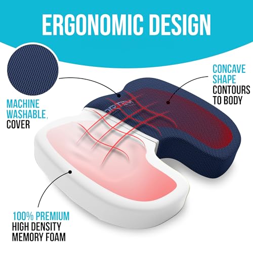 FORTEM Office Chair Cushion and Back Support, Memory Foam Lumbar Pillow, Non Slip, XL V440