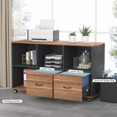Tribesigns 63" Executive Desk with 47" Lateral File Cabinet, L-Shaped Computer Desk, Brown and Black N680173