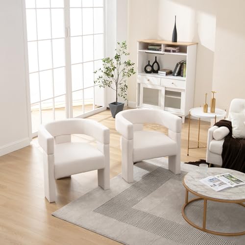 Shunzhi Modern Barrel Accent Chair Linen Upholstered Beige R64554