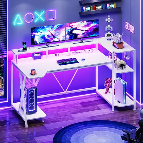 SEDETA Gaming Desk 70.8'' with LED Lights and Storage Shelves, Black Y2845
