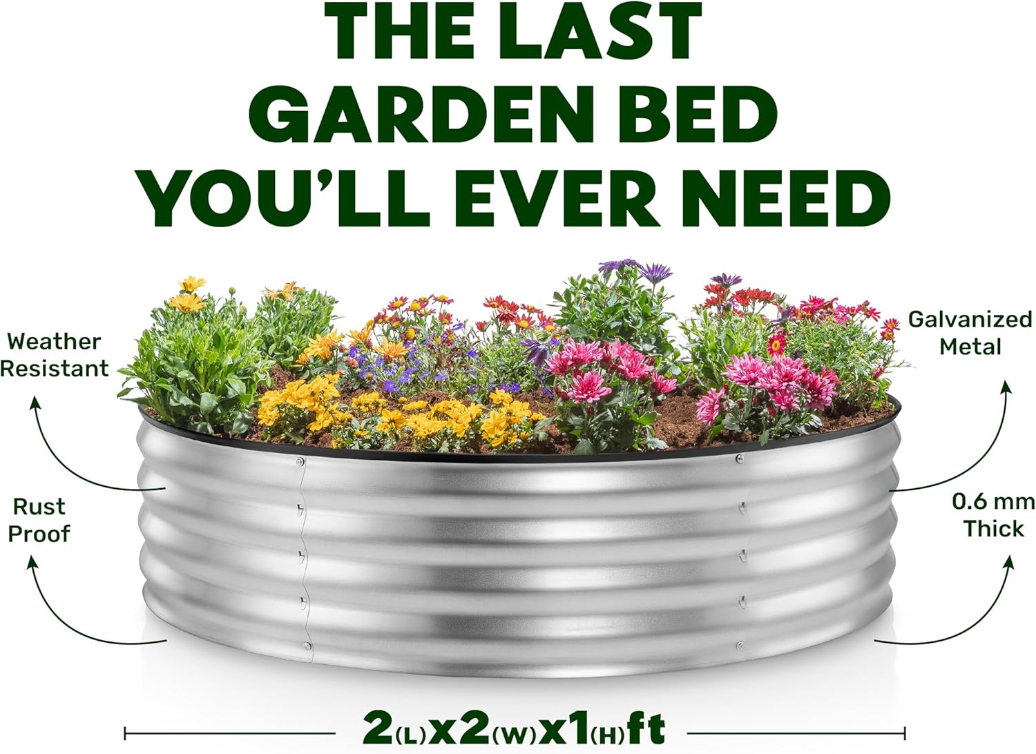 Round Galvanized Raised Garden Bed 2x2x1 ft Outdoor Planter G351876