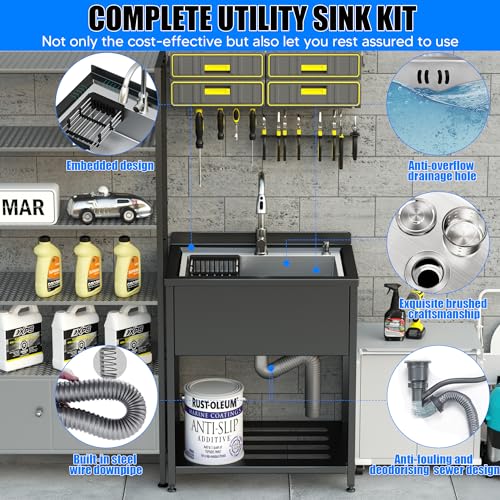 Stainless Steel Utility Sink with Faucet and Drain Kit I168