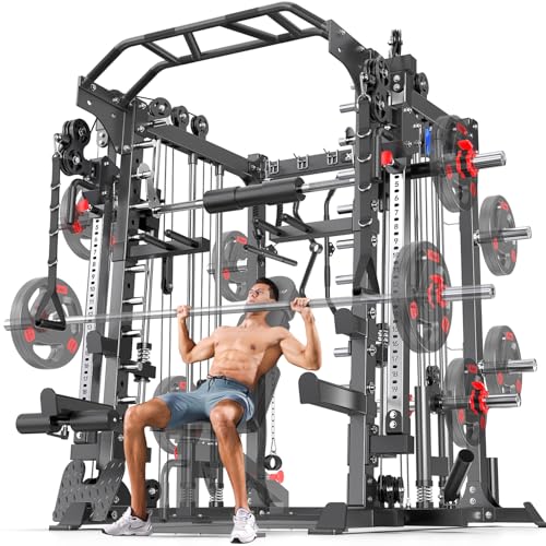 Power Cage Smith Machine Power Rack with Cable Crossover for Home Gym X175525