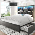 Lifezone Queen Bed Frame with Bookcase Headboard, Storage Drawers & Charging Station, Rustic Grey V4785