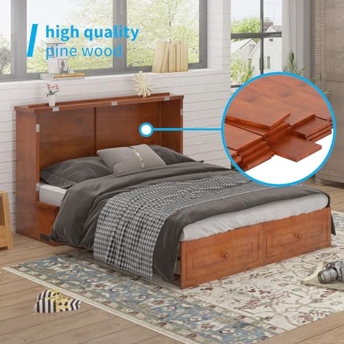 Mjkone Murphy Bed Cabinet Queen Size with USB Charging Station & Storage Drawers, White U176463
