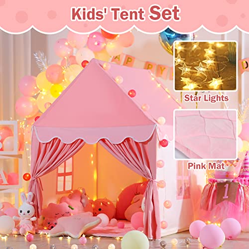 Wilwolfer Kid Tent with Mat and Star Lights - Indoor Playhouse for Toddlers and Girls (Pink) N411519