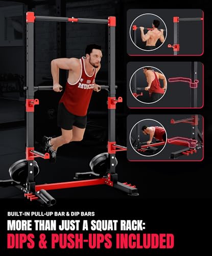 YOLEO Squat Rack with Adjustable Pull-Up Bar & Safety Arms for Home Gym S83351