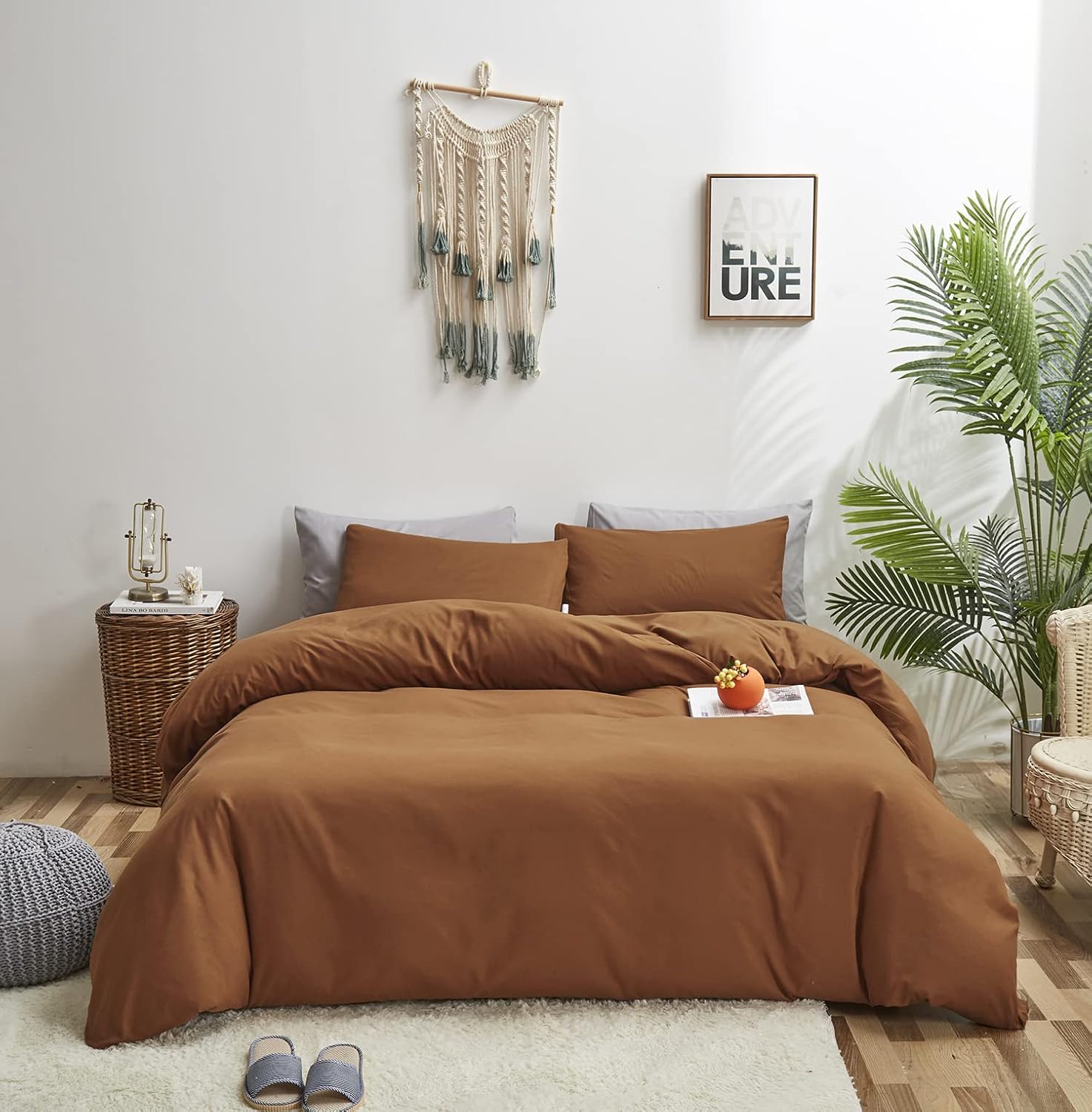 Pumpkin Color Comforter Set Solid Cinnamon Bedding Cal King 3 PCs A924