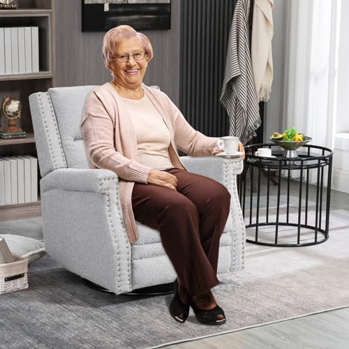 Wingback Swivel Recliner Chair, Mid Century Modern Boucle Accent Armchair (Beige) O425178