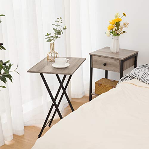 HOOBRO Folding TV Tray Tables, Set of 2, Marble and Gold C48497