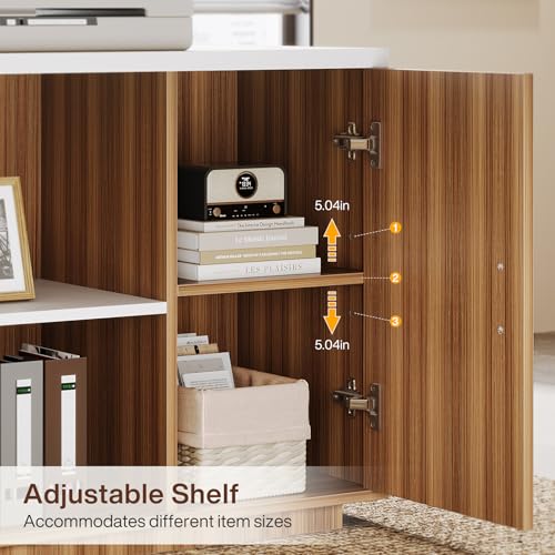Tribesigns 85.8-Inch L-Shaped Executive Desk with File Drawers & Shelves, White & Brown I578