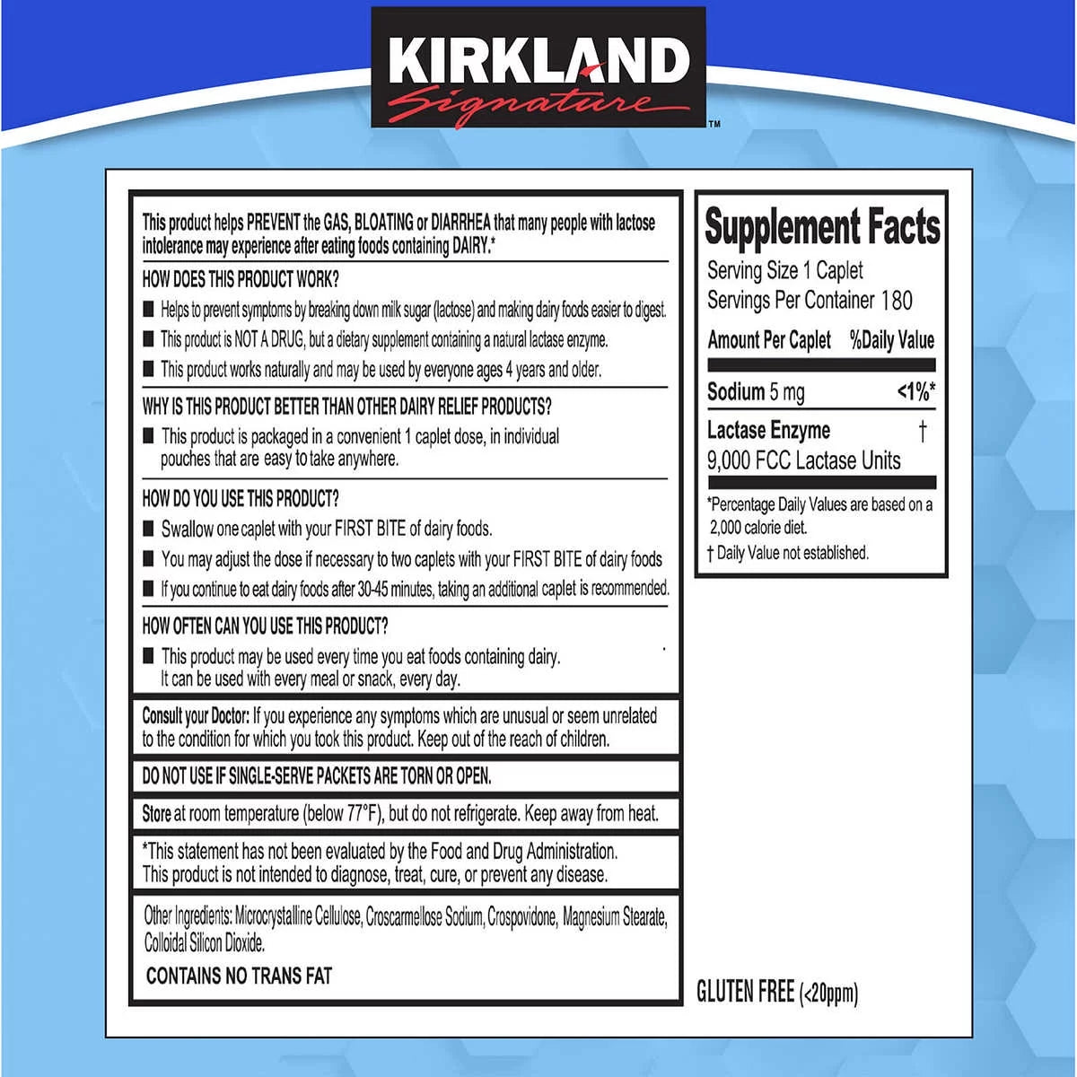 Kirkland Signature Fast Acting Lactase, 180 Caplets D933481