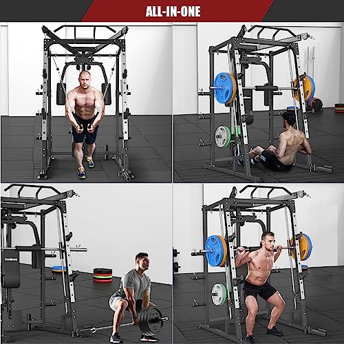 SunHome Smith Machine 2000LBS Power Cage Squat Rack with Cable Crossover X213278