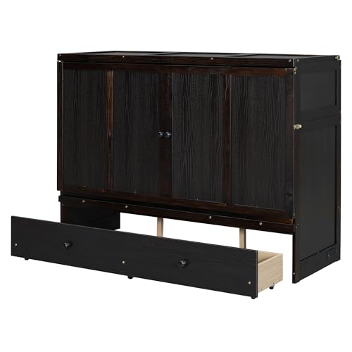 Queen Size Murphy Bed with Drawers and Charging Station, Espresso O1227