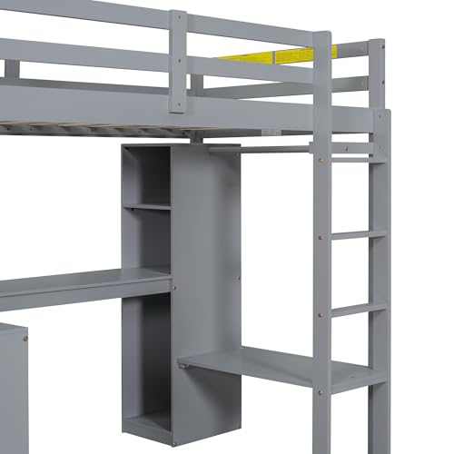 SOFTSEA Full Size Loft Bed with Desk & Wardrobe, White F150304