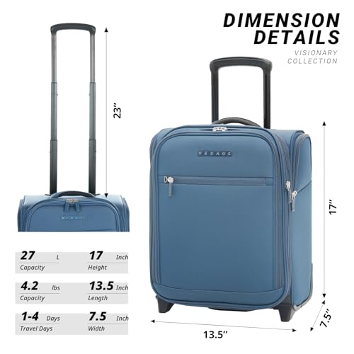Verage Under Seat Luggage with Wheels, Softside Spinner Carry On, Navy 14-Inch A51804
