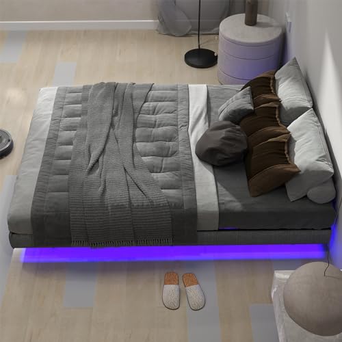 Full Floating Bed Frame Full Size with LED Lights, Heavy Duty Metal Slats C2574