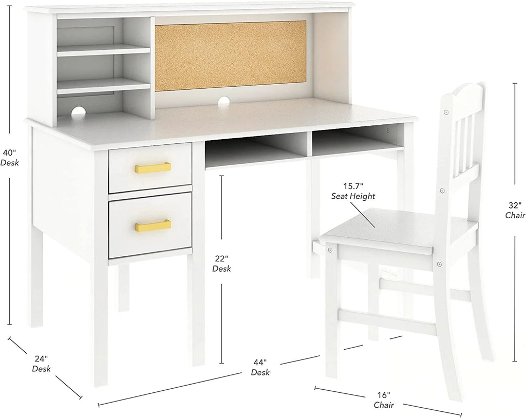 Taiga Desk, Hutch and Chair - White Student Study Workstation S11648
