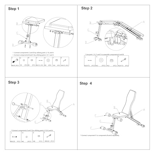 Adjustable Weight Bench for Home Gym, Foldable, 700LBS Capacity B1078