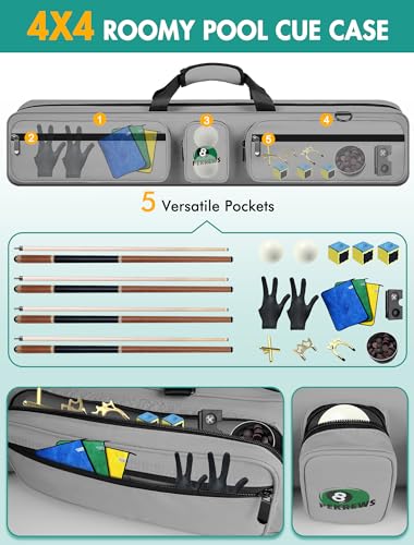 Pool Cue Case 4x5 with Pockets, Soft Padded Billiard Cue Bag A2212