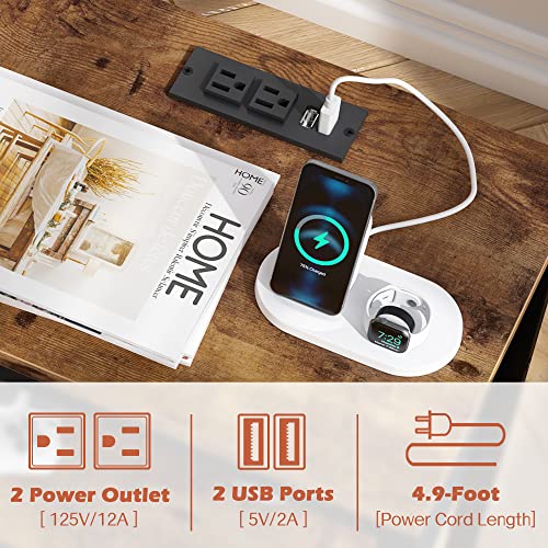 SUPERJARE Nightstand with Charging Station, Fabric Drawer, 3-Tier Storage, Walnut K366263