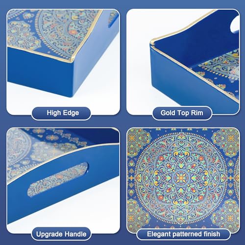 Gifturbo Blue Serving Tray with Handles, Rectangular Plastic Tray J15614