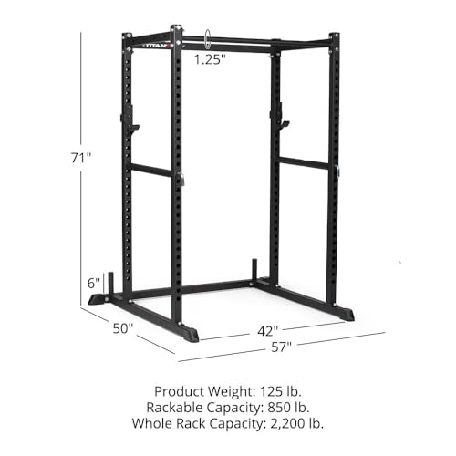 Titan Fitness T-2 Series Short Power Rack with Pull Up Bar and Safeties for Home Gym L283014