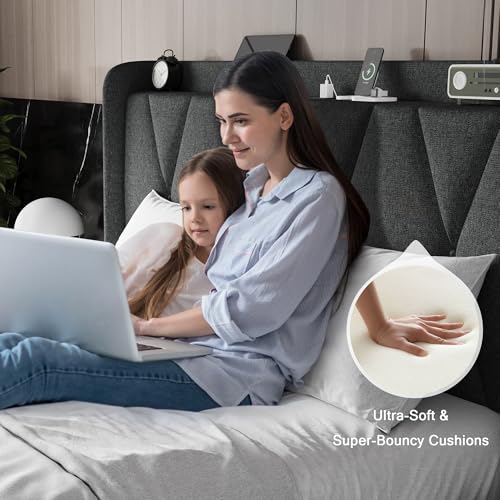 Queen Bed Frame with 4 Storage Drawers and Charging Station, Black S804993