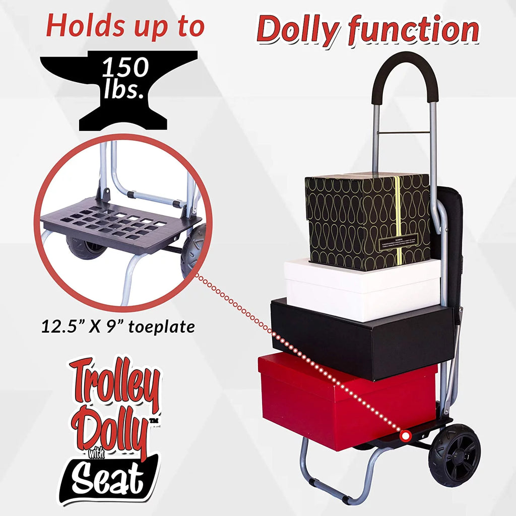 dbest products Trolley Dolly Foldable Shopping Cart with Seat, Black T9683