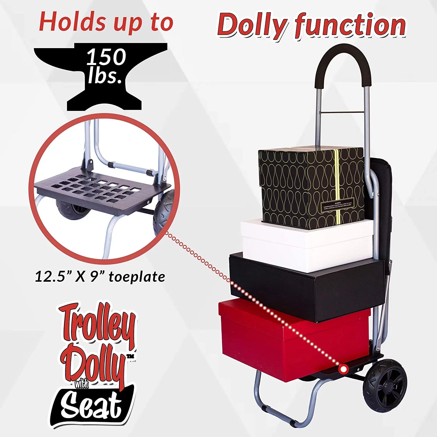 dbest products Trolley Dolly Foldable Shopping Cart with Seat, Black T9683