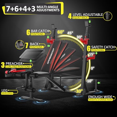 Professional Olympic Weight Bench Set with Squat Rack and Leg Extension S677