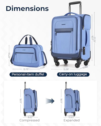 BAGSMART Carry-On Luggage 20 Inch Expandable Suitcase with Duffel Bag S7860