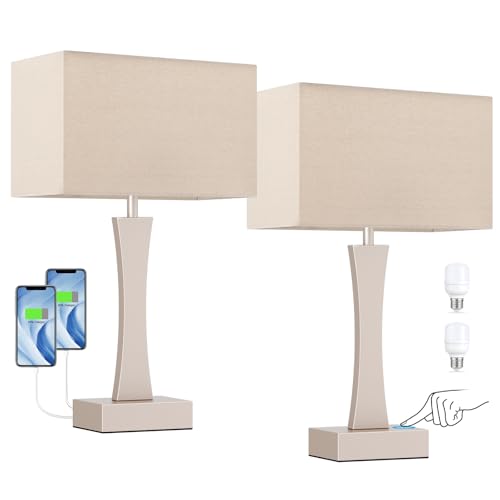3 Way Dimmable Bedside Lamp Set of 2 with USB Ports C63781