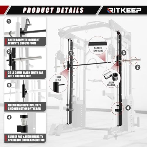 RitKeep PMAX 5600 Pro Smith Machine, All-in-One Home Gym with 2200lb Capacity and 320lb Weight Stack H2625