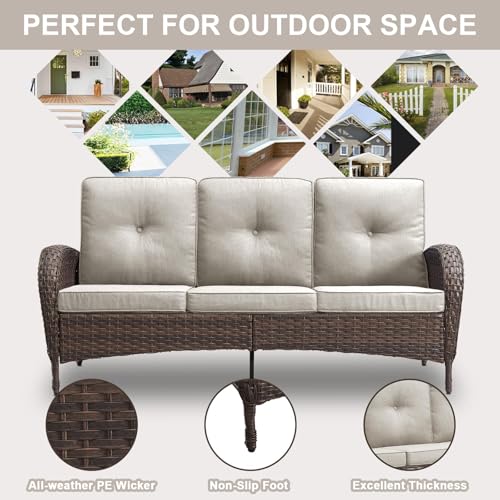 Outdoor Wicker Swivel Rocker Chairs Set of 2 with Rattan Side Table, Brown/Blue B592