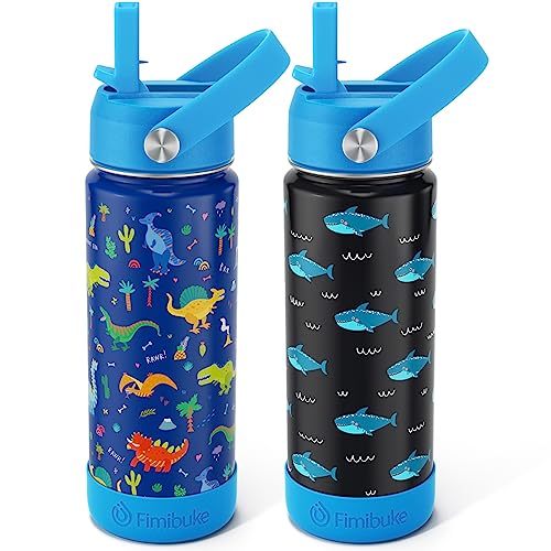 Fimibuke Kids Insulated Water Bottle 18oz with Straw, 2 Pack Ocean Life X374824